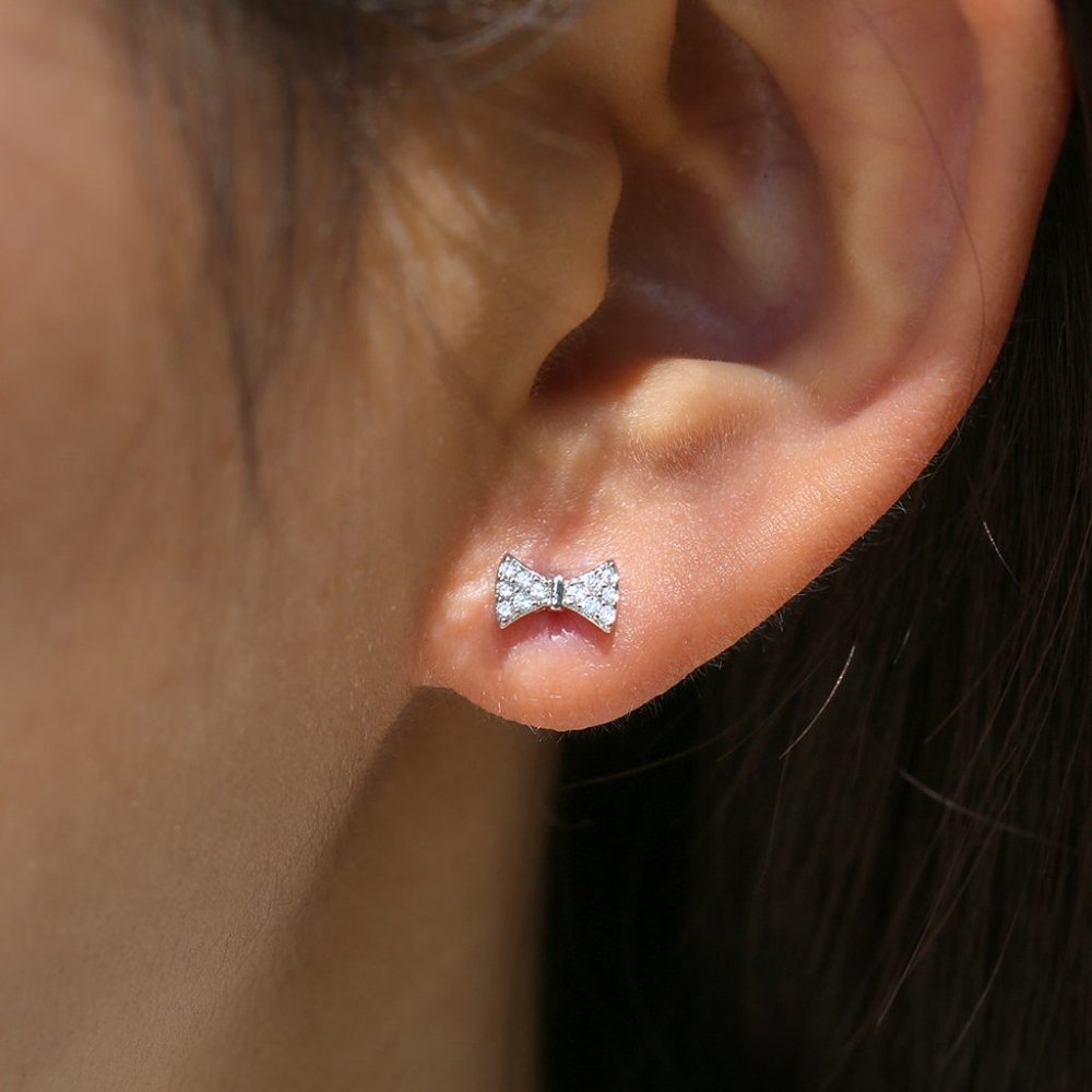 🍁Dainty Bow Sweet CZ Bow Shape Stud Earrings for Women, GPMB1425 - Picture 5 of 6